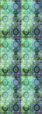 Raster altın pürüzsüz desen. Düz elle çizilmiş klasik koleksiyon. Arkaplan, kumaş, altın duvar kağıdı. Yeşil ve mavi renklerde altın desenli altın elementler.