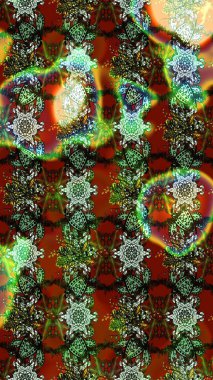 Yeşil ve kahverengi renklerde karalamalı çiçek desenleri. Raster illüstrasyonu.