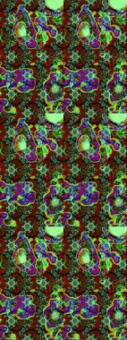 Çiçekli karalama şeklinde Raster çiçek deseni. Nazik, sevimli çiçek arkaplanı. Yeşil ve kırmızı renkte çiçekler.