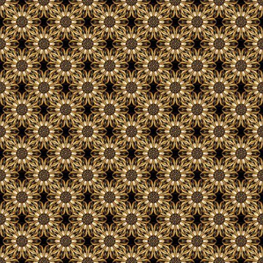 Antika altın tekrarlanabilir duvar kağıdı. Damask pürüzsüz yineleme kalıbı. Kahverengi, siyah ve bej renklerde altın element. Barok tarzında altın çiçekli süs..