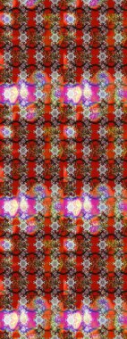 Parlak renkli çiçekleri ve kahverengi ve kırmızı renkte yaprakları olan harika bir çiçek deseni. Moda baskıları için zarif bir şablon. Modern çiçek arkaplanı. Halk stili.