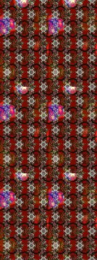 Kahverengi ve kırmızı renkte çiçekler. Asya tekstil tarzında. Raster illüstrasyonu. Çiçek desenli çizim. Raster illüstrasyonu.