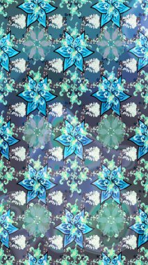 Raster - stok. Eskiz arkaplan modeli. Yapraklı çiçekler ve mavi ve nötr renklerde papatya çiçekleri..