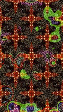 Kahverengi arka planda. Elle çizilmiş çiçek desenli Raster çizimi. Tekstil, kumaş, ambalaj, hatıra defteri için hoş bir çiçek arkaplanı. Çocuksu tasarım.