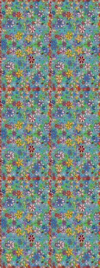 Raster illüstrasyonu. Mavi ve yeşil yapraklı yabani çiçekler. Kusursuz bir arka plan modeli. Suluboya, elle çizilmiş.