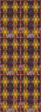 Raster. Kahverengi ve yeşil renkte güzel çiçekleri olan eskiz deseni, suluboya çiçek deseni, duvar kağıdı, kart veya kumaş için fayanslı..