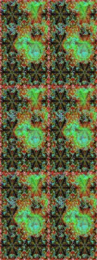 Raster illüstrasyonu. Kart, duvar kağıdı, ambalaj ve tekstil için klasik tasarım. Kusursuz desenli altın elementler. Yeşil ve kahverengi renkli Royal retro. Klasik çiçek dokusu. Altın şablon.