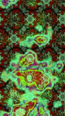 Çiçek desenli raster, yeşil ve kahverengi çizgi grafik desenli soyut raster arkaplan. Modern stil dokusu.