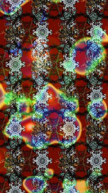 El çizimi çiçek unsurları olan soyut çizim raster deseni. Çiçekli ipek eşarp. Kahverengi ve kırmızı kahverengi ve kırmızıya. Retro tekstil tasarım koleksiyonu. 1950 'ler-1960' lar motifleri.