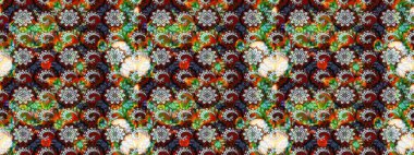 Raster illüstrasyonu. Çiçek deseni. Siyah ve kahverengi renkte bir çiçek çizimi. Siyah ve kahverengi renkte çiçekler. Şatafatlı bahar bahçesi dokusu.