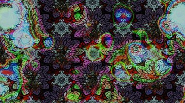 Şirin çiçekli, desenli, siyah renkli renkli bir eskiz. El çizimi çiçek çizimi deseni (fayans). Tekstil için suluboya çizim deseni.