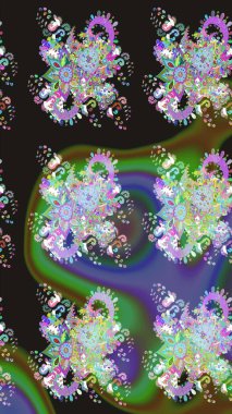 Süslü kumaş deseni. Düz Çiçek Elementleri Tasarımı. Renkli Bahar Teması eskiz kalıbı. Raster illüstrasyonunda çiçek deseni çizimi.