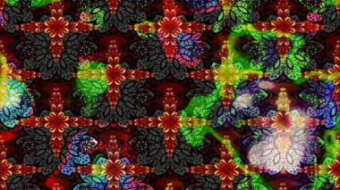 Siyah renkler ve parlak çiçekler üzerine soyut çizim deseni. Çiçeksel elementlerle süslenmiş zarif raster dokusu. Küçük çiçekte şirin bir çiçek deseni var..