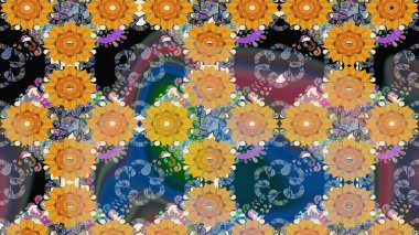 Raster illüstrasyonu. Mavi renklerde. Çiçek buketleriyle klasik tarzda eskiz deseni.