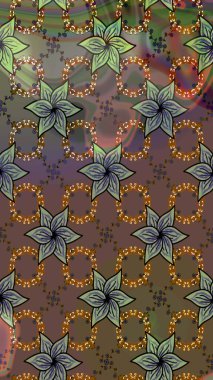 Çiçek deseni. Kahverengi renkli çiçekler. Raster illüstrasyonu. Şatafatlı bahar bahçesi dokusu. Kahverengi renkte çiçek çizimi.