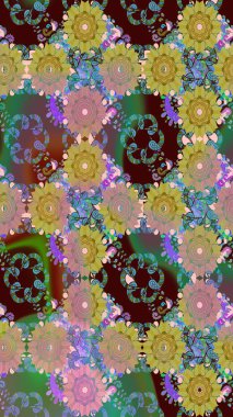 Raster illüstrasyonu. Klasik çiçek tasarımı elementleri. Kahverengi kıvırcık çiçekler kahverengi renklerde şekillenir.