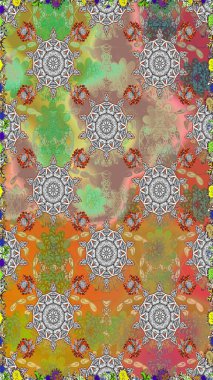 Renkli Bahar Temalı Kusursuz Arkaplan. Gri ve bej renkli çiçekler. Düz Çiçek Elementleri Tasarımı. Raster illüstrasyonunda kusursuz çiçek deseni.