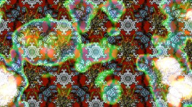 Raster çiçek desenleri çiziyor. Vadinin çiçekleri yeşil ve kahverengi renklerde.