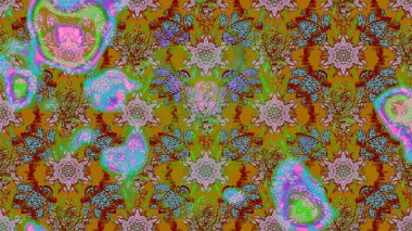 Raster illüstrasyonu. Kahverengi, yeşil ve kırmızı renklerde. Çiçek buketleriyle klasik tarzda eskiz deseni.