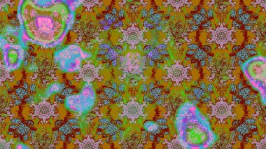 Raster illüstrasyonu. Kahverengi, yeşil ve kırmızı renklerde. Çiçek buketleriyle klasik tarzda eskiz deseni.