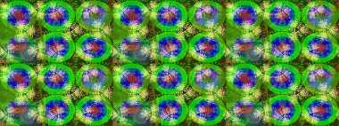 Raster illüstrasyonundaki çiçek desenli çizim. Yeşil ve mavi renkte çiçekler.