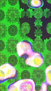 Tekstil için suluboya eskiz deseni. Şirin çiçekli, desenli, yeşil ve gri renkli bir eskiz deseni. El çizimi çiçek çizimi deseni (fayans)).