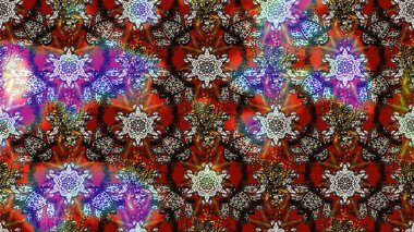 El çizimi çiçekli soyut çizim kalıbı. Raster illüstrasyonu. Kahverengi, gri ve kırmızı renkte çiçekler.