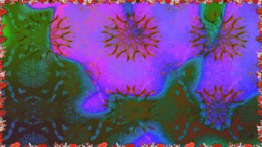 Raster dikişsiz çiçek deseni. Vadinin çiçekleri menekşe ve yeşil renklerde.