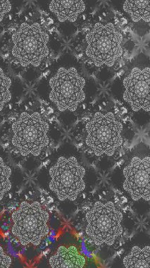 Gri renkli Asya tekstili. Raster illüstrasyonu. Çiçek desenini çiz.