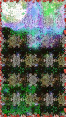 Asya tekstil tarzında. Raster illüstrasyonu. Kusursuz çiçek deseni. Raster illüstrasyonu. Gri ve yeşil renkte çiçekler.