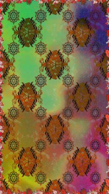 Şirin çiçekli kusursuz desen ve kahverengi ve yeşil renklerde yapraklar, suluboya çiçek deseni, duvar kağıdı, kart ya da kumaş için fayanslı. Raster illüstrasyonu.