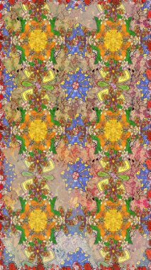 Renkli Bahar Temalı Kusursuz Arkaplan. Bej ve kahverengi renkli çiçekler. Sevimli çiçek raster deseni. Düz Çiçek Elementleri Tasarımı.