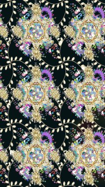 Eskiz klasiği. Düz Çiçek Elementleri Tasarımı. Renkli Bahar Teması eskiz kalıbı. Raster Şirin kumaş deseni.