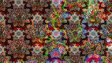 Raster illüstrasyonu. Ultraviyole kumaş deseni. Çizim kalıbı. Organik motif arkaplanı.