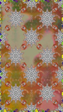 Yaz çiçekleri teması. El çizimi, soyut ve süslü elementler. Klasik çiçekler. Suluboya resim taklit Raster çizimi. Kahverengi ve gri renkler.