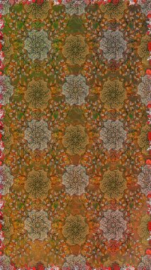 Şirin çiçekleri ve kahverengi ve bej renklerinde yaprakları olan kusursuz desenler, suluboya çiçek desenleri, duvar kağıdı, kart veya kumaş için fayanslı. Raster illüstrasyonu.