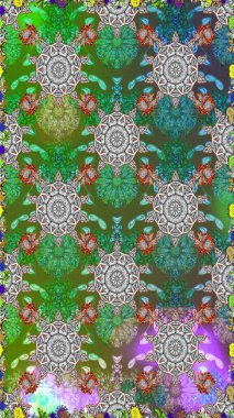 Raster suluboya çiçek deseni, narin çiçekler, yeşil ve gri çiçekler, tebrik kartı şablonu. Raster Güzel kumaş deseni.