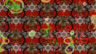 Patlayan çiçekler soyut olarak yerleştirilmiş. Raster illüstrasyonu. Kibarca, kırmızı renkte bahar çiçekleri. Raster deseni.