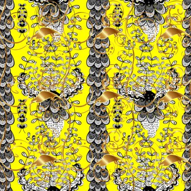 Kusursuz altın desen. Sarı ve gri renklerdeki altın desenli altın elementler. Vektör oryantal süsü.