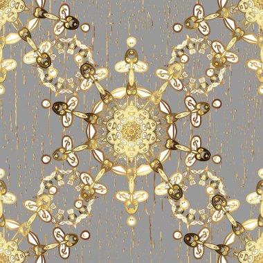 Klasik klasik klasik arka plan. Geleneksel oryantasyon süsü. Gri ve bej renklerde altın elementlerle kusursuz desen. Klasik, altın, pürüzsüz model..