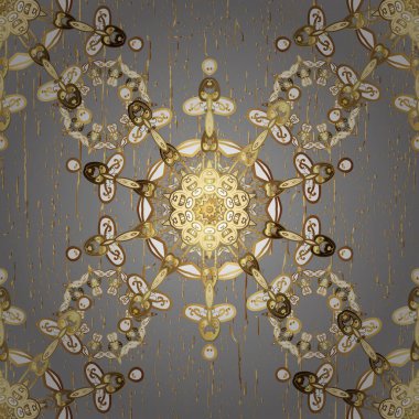 Süslü vektör dekorasyonu. Barok tarzında duvar kağıdı tasarımı için kusursuz damaske deseni arkaplanı. Gri ve bej renklerde altın desenli altın elementler.