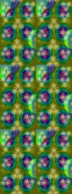 Yeşil ve mavi renkte çiçekler. Gömlek baskısı için çiçek boyası. Çiçeksiz desenli arka plan.