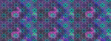 Çiçekli menekşe ve mavi çizim deseni. Raster Yumuşak kumaş deseni. Raster çiçek izi. Klasik taslak çizimi.