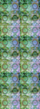 Raster illüstrasyonu. Süslü dekorasyon. Damask altın soyut çiçek yeşil ve nötr renklerde kusursuz desen.