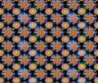 Renkli grunge, soyut arkaplanı kolosiyah çiçeklerle süslüyor. Parmak izi, kumaş, duvar kâğıdı, tekstil için raster dokusu. Nakış desenli çiçek deseni..