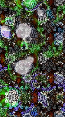 Eskiz geçmişi. Eski usul. Miles Fleur, süslü püslü bir süs. Tomurcukları papatya çiçekleri olan sevimli bir çiçek deseni. Kumaş, tekstil, duvar kağıdı baskısı için. Raster illüstrasyonu.