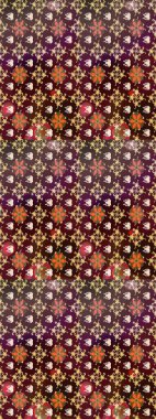 Suluboya, elle çizilmiş. Vadinin çiçekleri kahverengi ve mor renklerde. Raster - stok. Taslak arkaplan deseni.