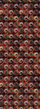 Çizim kalıbı. Raster illüstrasyonu. Renkli süs kenarı. Hint süsü. Çiçek duvar kağıdı. Kahverengi ve siyah renklerde.