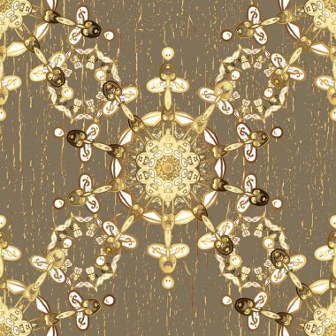 Klasik klasik klasik arka plan. Geleneksel oryantasyon süsü. Kusursuz klasik bej, kahverengi ve altın desenli.