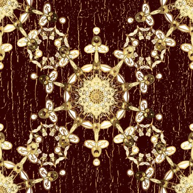 Lüks, kraliyet ve Viktorya dönemi konsepti. Süslü dekorasyon. Altın rengi klasik barok çiçekli desenli. Kahverengi ve bej renklerde altın desenli altın elementler.